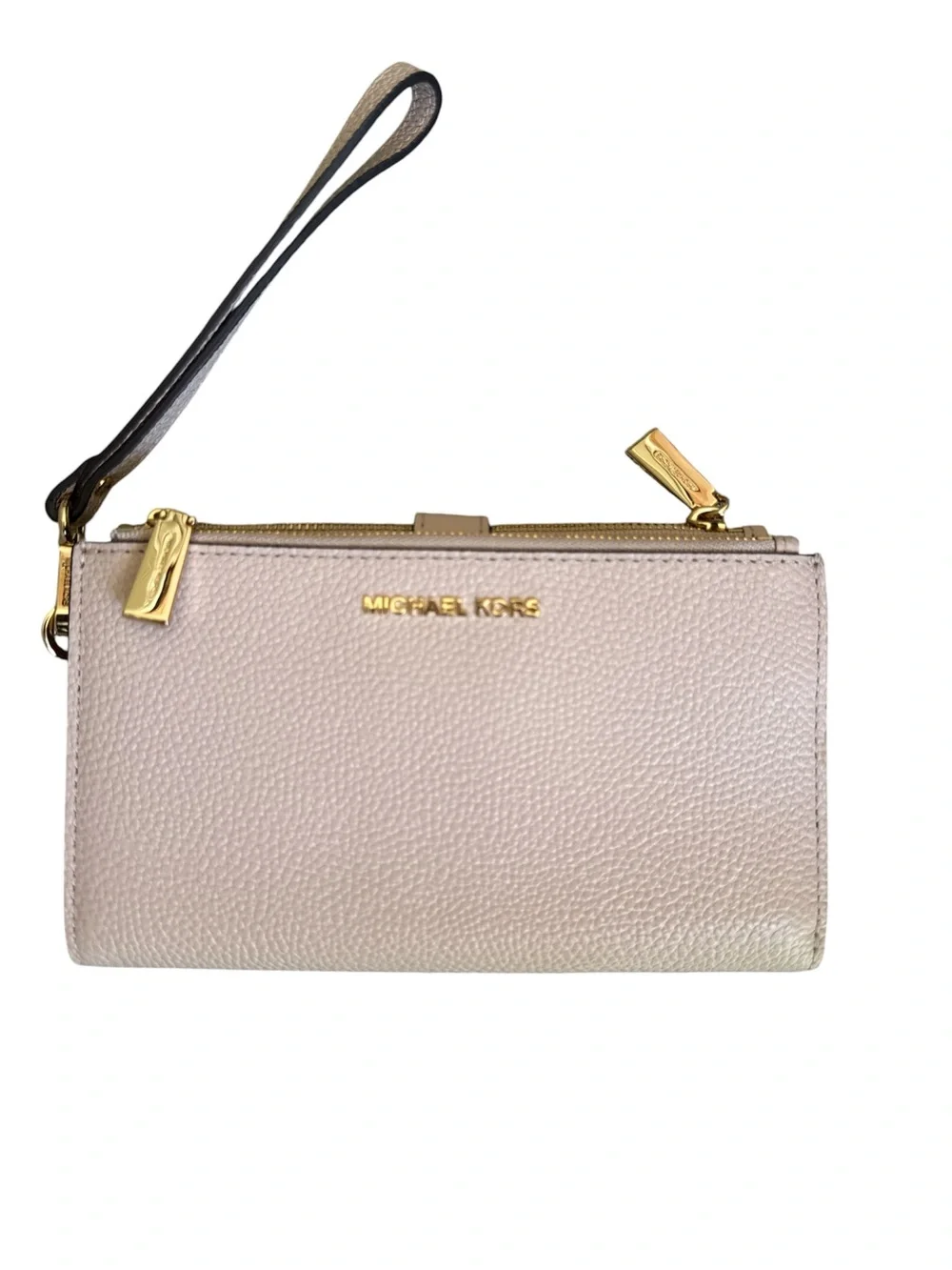 👛Michael Kors Pebbled Leather Double Zip Wristlet Wallet Clutch Light Blush Nude